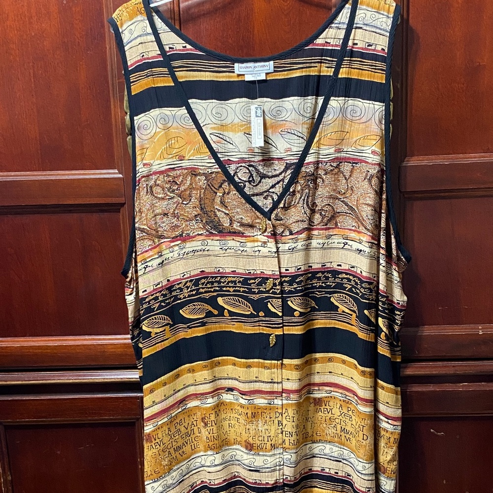 Sharon Anthony vintage gold black decorative Sleeveless long  vest plus size 3X